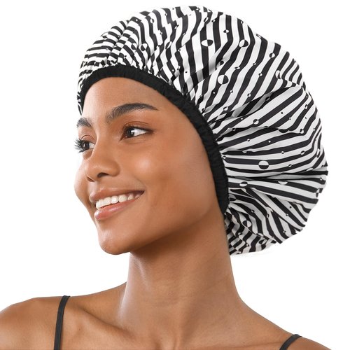 YANIBEST Waterproof Shower Cap for Women, Reusable Double Layer Shower Cap, Non-Slip Shower Cap for Most Hair Types, One Size