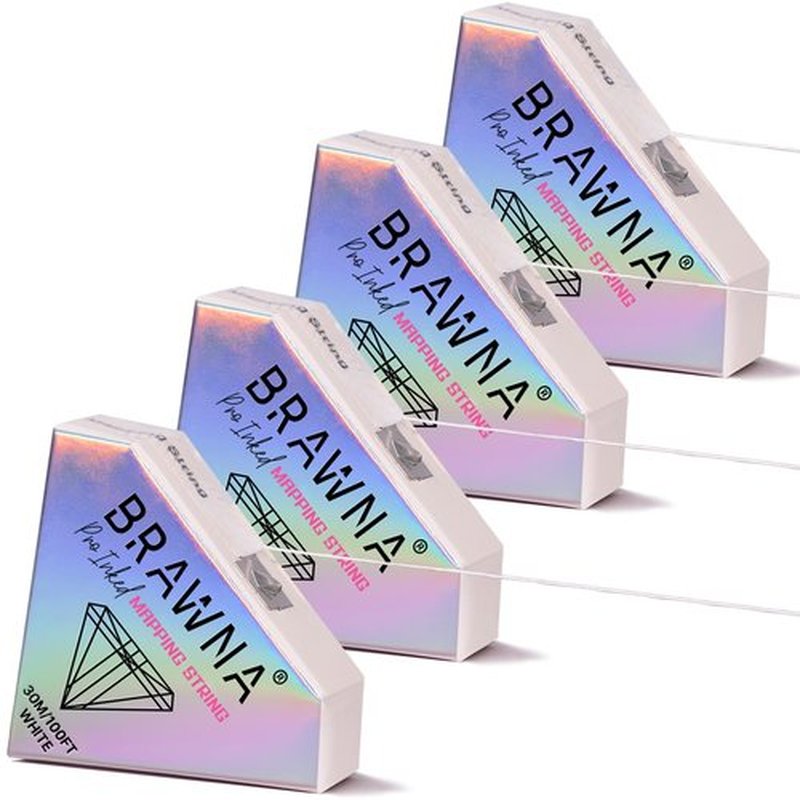 BRAWNA White Brow Mapping string for Eyebrow Measuring - Microblading Supplies - PMU Kit - Pre inked Mapping Thread - 4 Pack