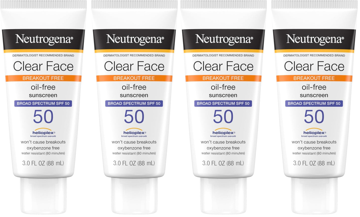 Neutrogena Clear Face Liquid Lotion Sunscreen for Acne-Prone Skin, Broad Spectrum SPF 50 Protection, Oil-, Fragrance- & Oxybenzone-Free Sunscreen, Non-Comedogenic, Twin Pack, 2 x 3 fl. oz (Pack of 2)