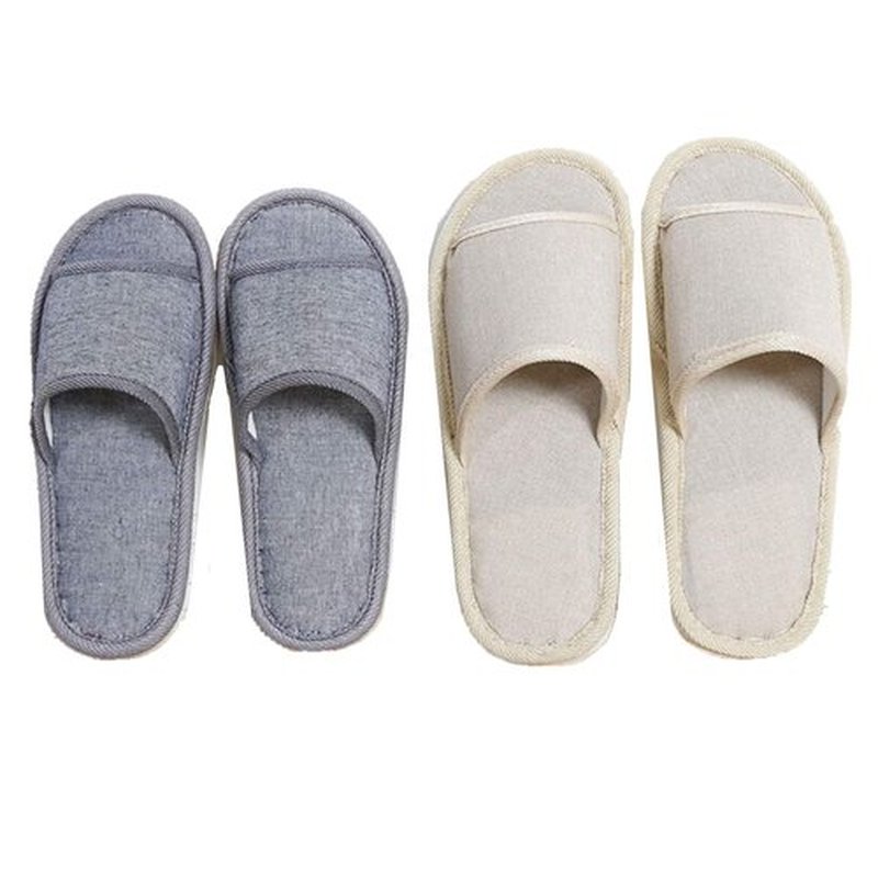 6 Pair of Open Toe Breathable Slippers,Solid Color Casual Slippers,Spa Slippers for Guests, Hotel, Travel, Unisex Universal Size Washable (3 gray medium size+3 beige large size)