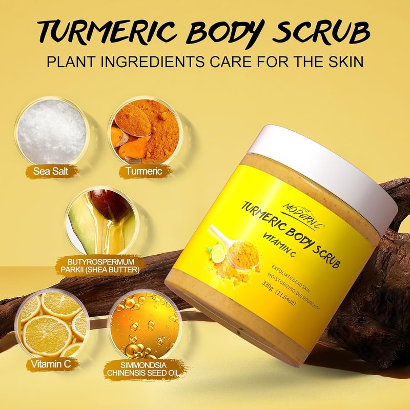 Turmeric & Vitamin C Body Scrub - Natural Exfoliating Deep Cleanser for Skin Brightening | 8 oz