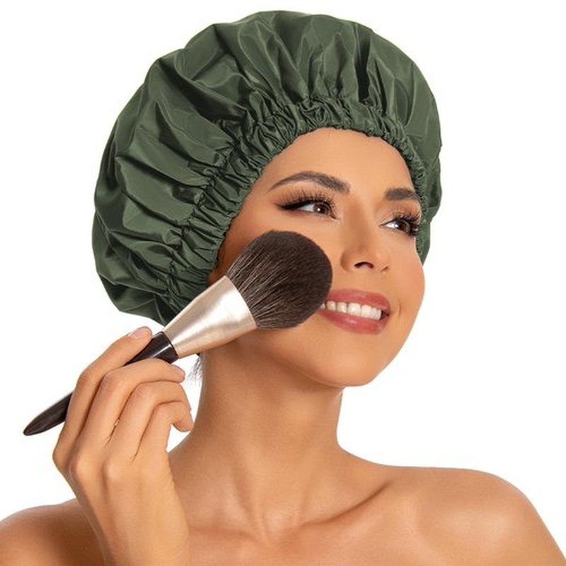 Reusable Shower Cap for Women, Large Waterproof Shower Bonnet Washable Elastic Band Bath Hair Hat for Long Hair, Braids(Green)