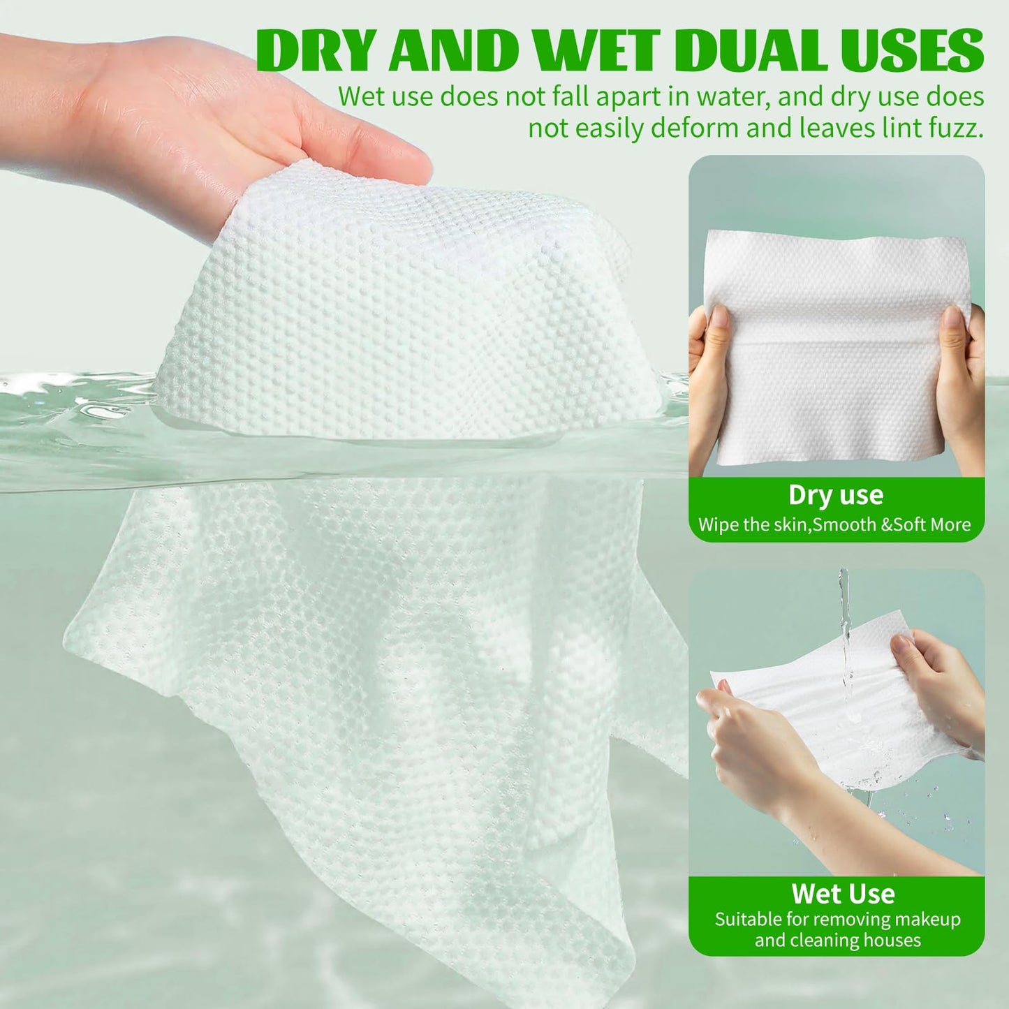 Disposable Face Towels 100 Count, Biodegradable Facial Towels for Sensitive Skin, Ultra Soft & Thick Face Cloth, Lint- free Dry Wipes for Makeup Remover, Skincare and Cleansing (6 Pack)