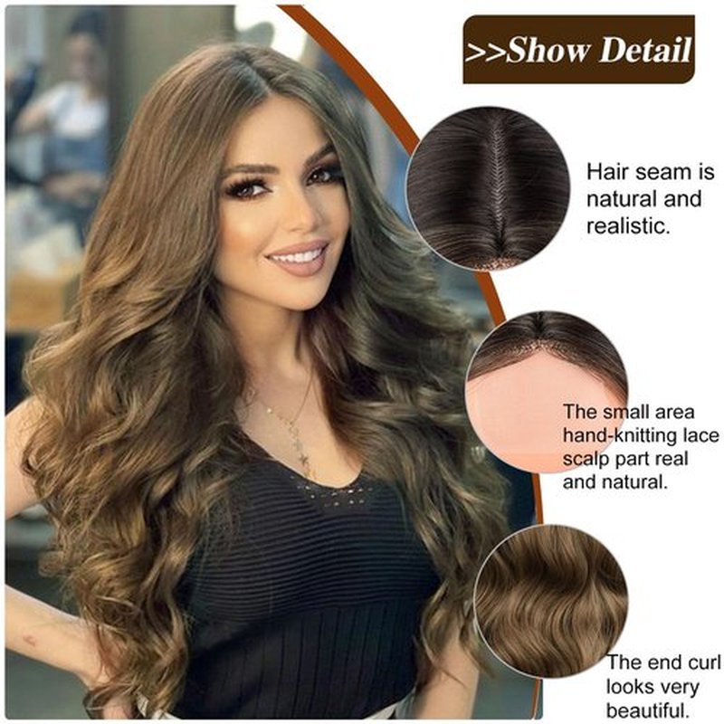TOZIKA Long Brown Wigs for Women 26 inch Body Wave Wig Curly Middle Part Wigs Upgraded Protein Fiber Natural Looking Hair Replacement Wig Cosplay Costume Halloween Wig