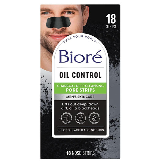 Bioré Men's Blackhead Remover Pore Strips, Charcoal Deep Cleansing Nose Strips for Blackhead Removal on Oily Skin, 6 Count (Pack of 4)