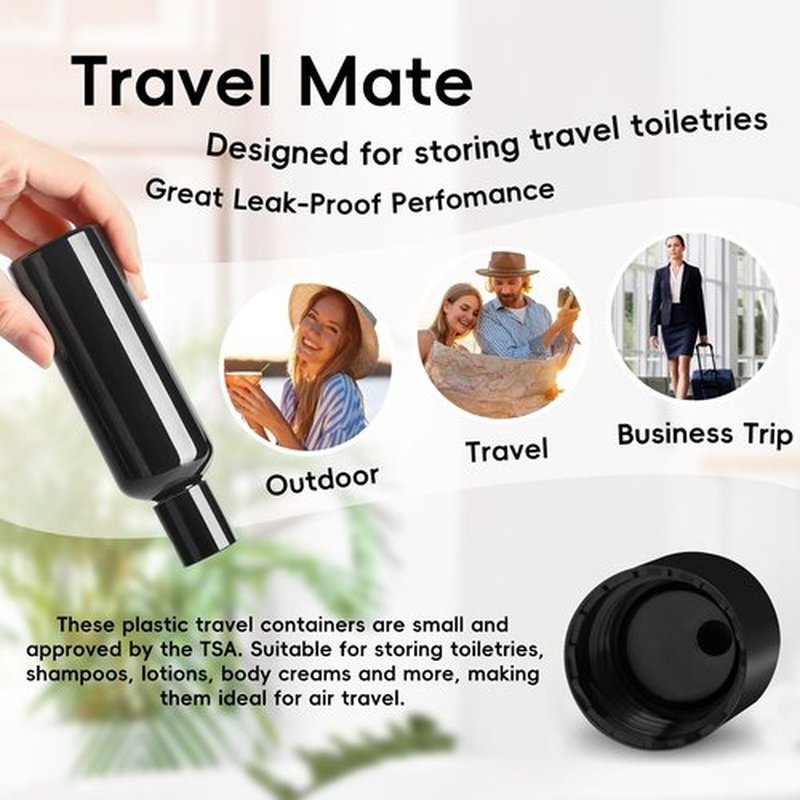 TUZAZO 10 Pack 3.4 oz Black Travel Bottles for Toiletries TSA Approved Leakproof Travel Size Containers Empty Small Plastic Shampoo Lotion Bottles with Labels