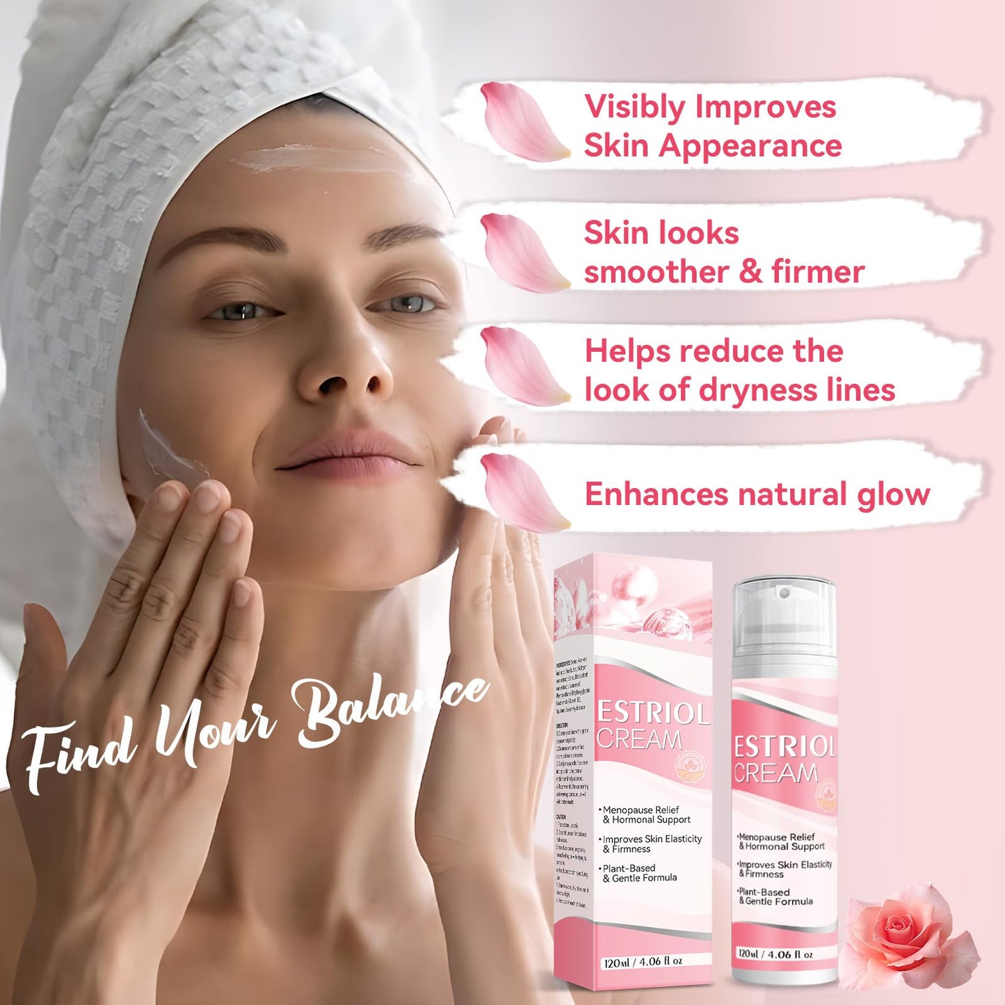 Bellisinno Estriol Face Cream for Women, Natural Bioidentical Moisturizer Cream for Mature Skin, Hydrating & Firming Facial Cream, Fast-Absorbing, Pump Bottle, 3.38 fl oz