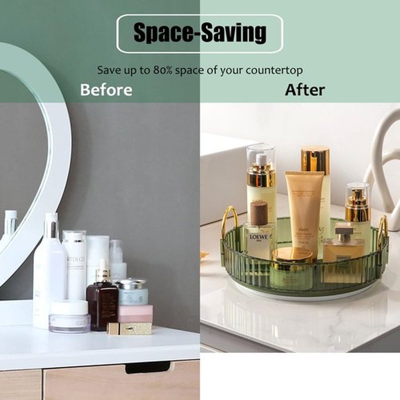 Zufudo Rotating Makeup Organizer 1 Tier Lazy Susan Trays Skincare Perfume Organizer for Bathroom Counter Vanity, Green Gold