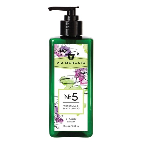 Via Mercato Liquid Soap, Shea Butter Enriched (12 oz), No. 5 - Waterlily & Sandalwood