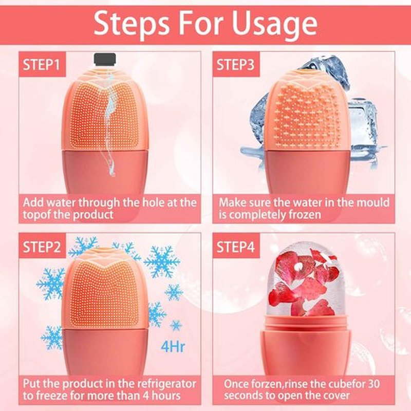 XHJRI Ice Face Roller Massager,Ice Cube Roller for Face, Eyes and Neck Naturally Conditioning and Skin Care,De-Puff Eye Bags,Reduce Migraine Pain,Reusable Massage Silicone Ice Mold (New Pink)