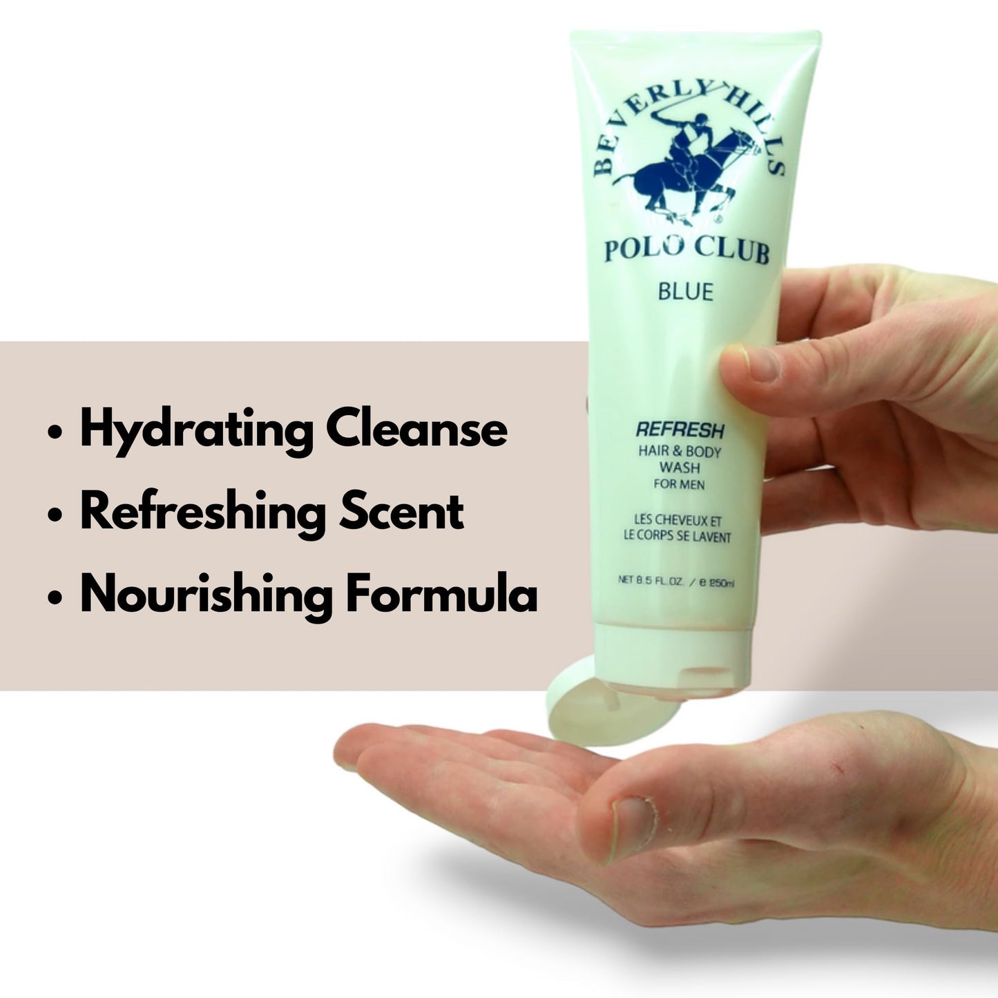 Beverly Hills Polo Club Men's Hair & Body Wash | Refreshing & Cleansing with Luxury Designer Scents | Long-Lasting Fragrance for Him (Blue)