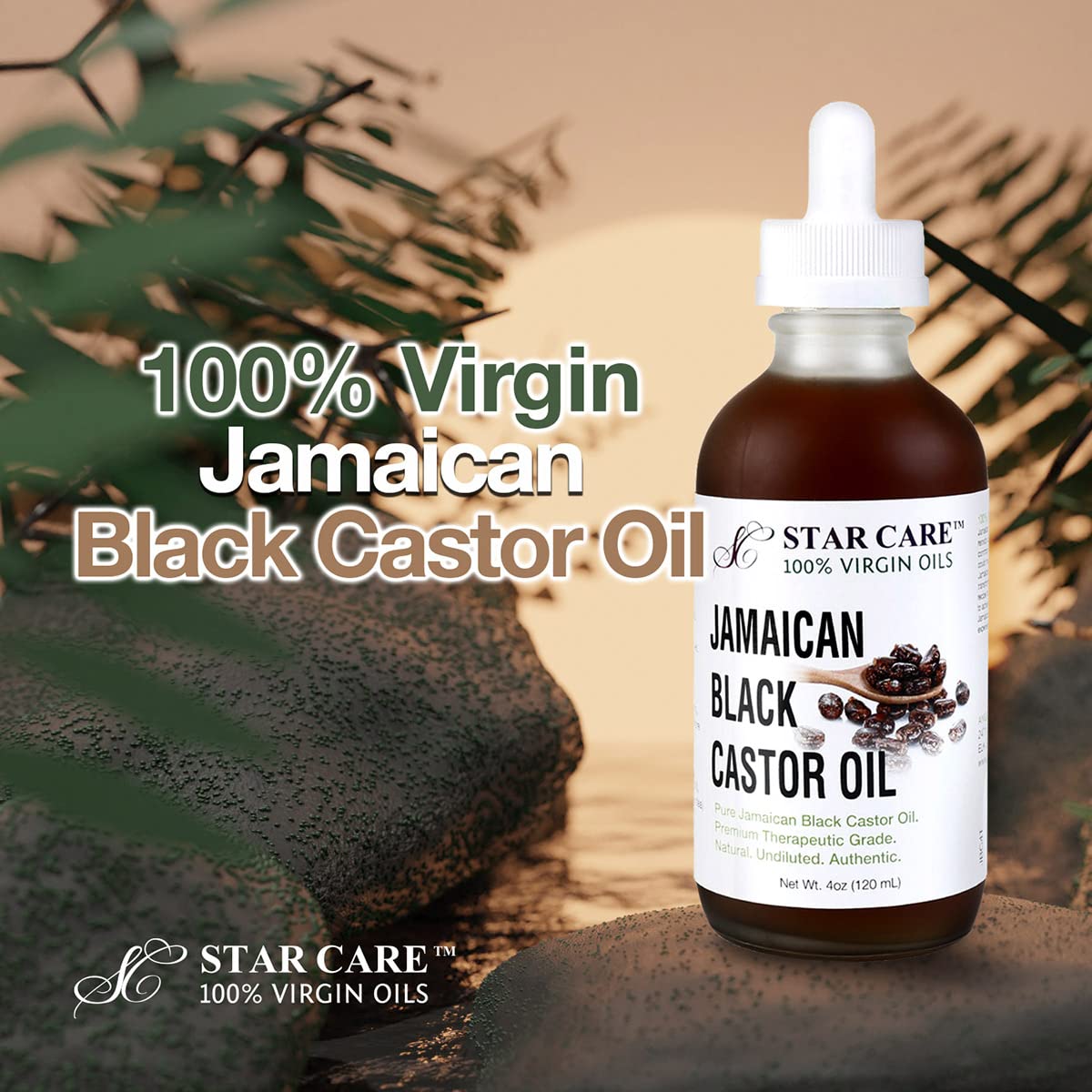 STAR CARE Extra Strength Jamaican Black Castor Oil (with Black Tea) for Hair Growth (4oz) - 100% Virgin JBCO Infused with Biotin & Niacin - Scalp Treatment for Thinning Hair, Edges & Balding Spots