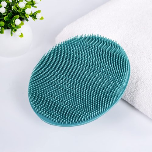 Soft Silicone Body Cleansing Brush Shower Scrubber, Gentle Exfoliating and Massage for All Kinds of Skin (Pink+Dark Green)