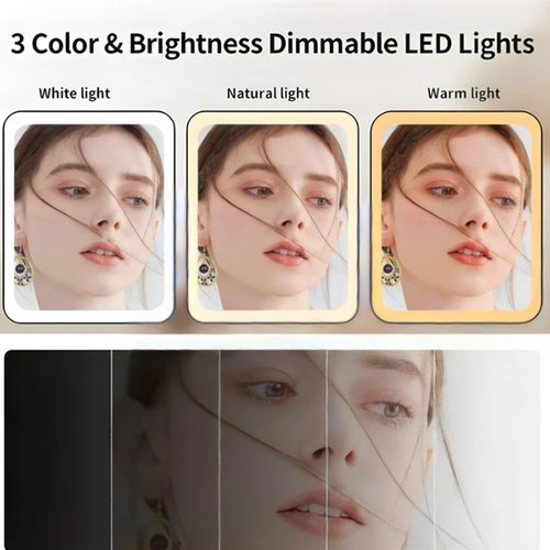 Glisera Smart Mirror, Glisera Smart Mirror Vanity, Glisera Smart Makeup Mirror Travel, LED Trifold Makeup Mirror, Makeup Vanity Mirror with Lights, Makeup Mirror with Lights and Magnification (Pink)