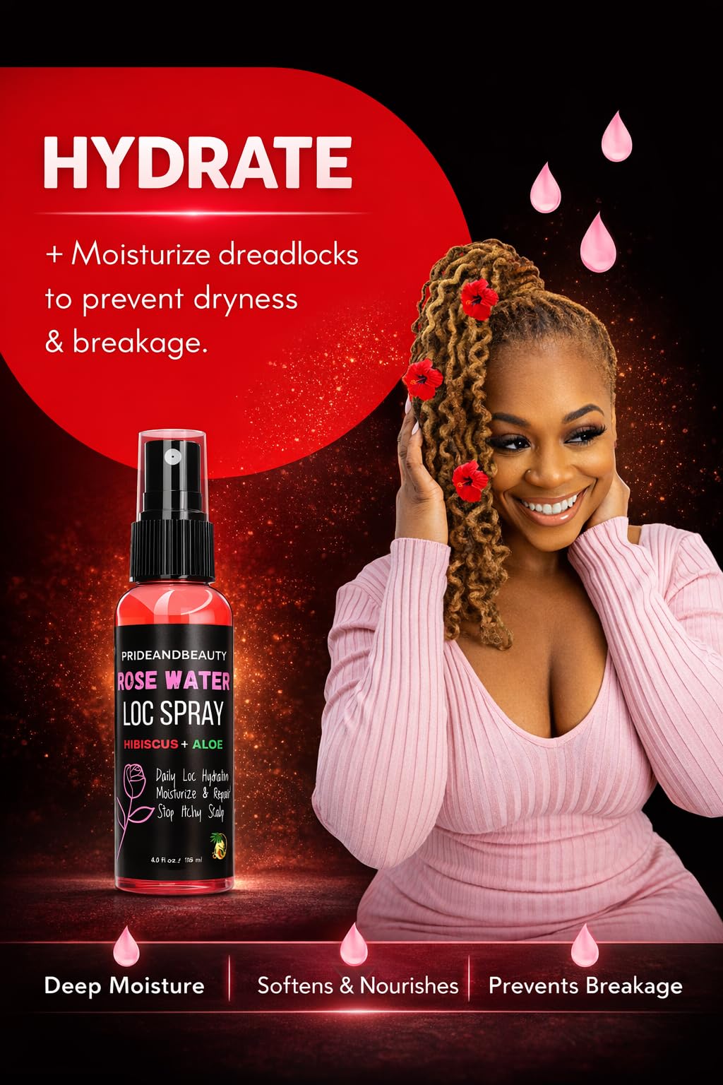 Pride and Beauty Rose Water Loc Spray – Daily Hydration, Itch Relief & Moisture for Locs, Braids & Natural Hair | Plant-Based Formula