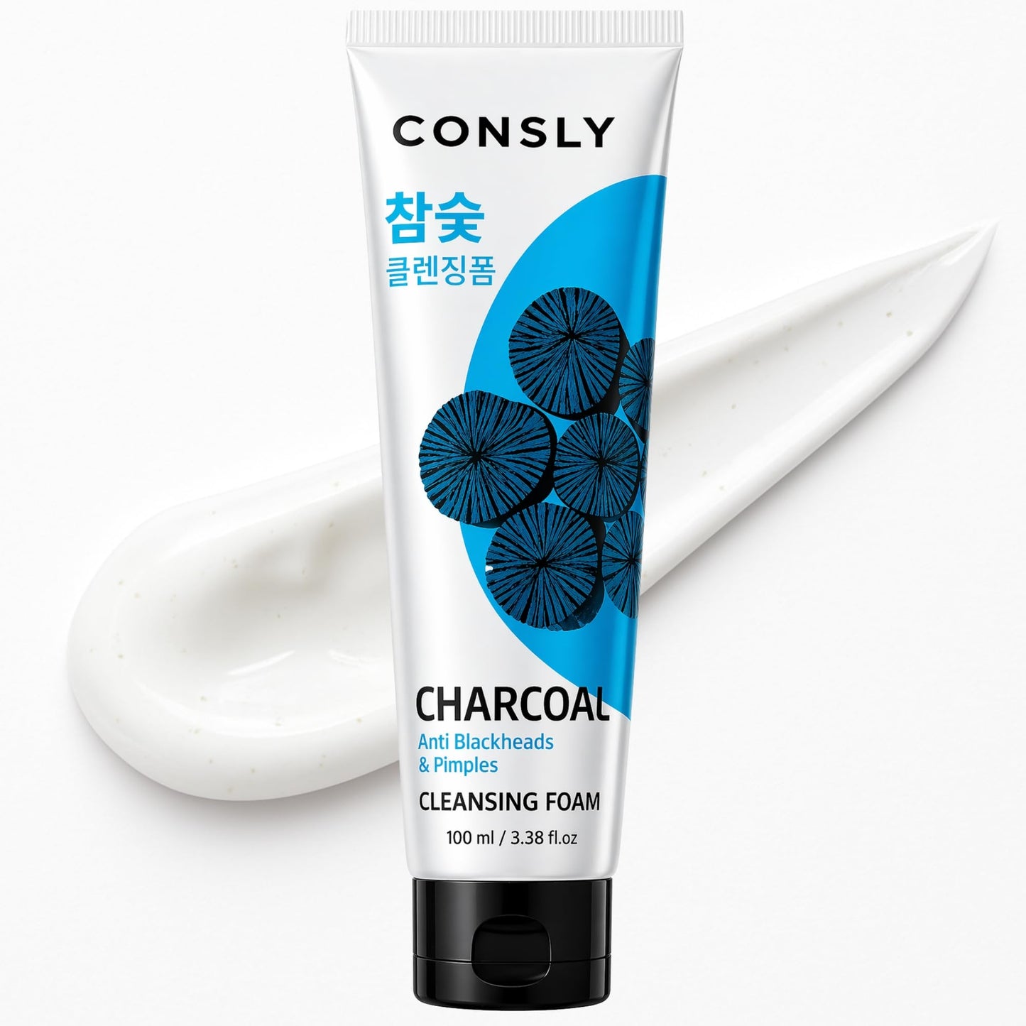 CONSLY Charcoal Face Wash – Pore Cleanser for Oily & Combination Skin, Helps Reduce Blackhead Appearance, Oil Control, Gentle Exfoliating Foam, Korean Skincare 100ml