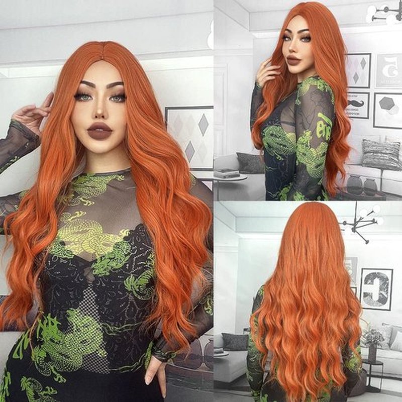 MUPUL Ombre Purple Wig Short Body Wavy Bob Wigs for Women With Bangs Shoulder Length Synthetic Cosplay Party Wig for Girls Daily Use Colorful Wigs (Ginger Body)