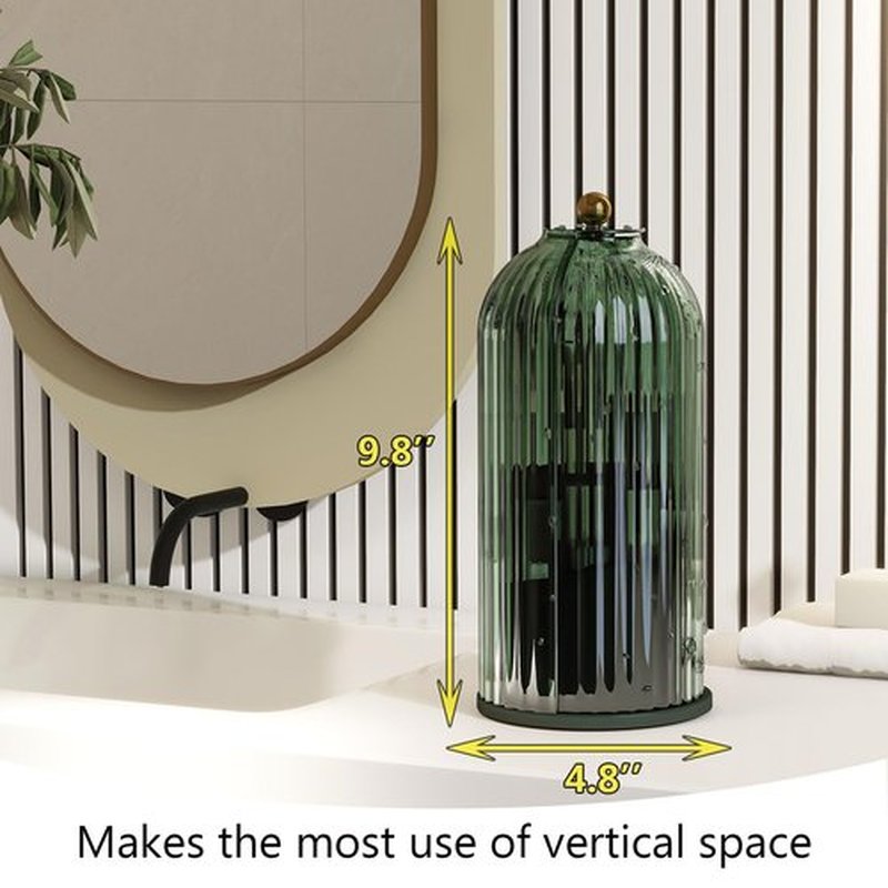 Emljkvp Makeup Brush Holder with Dustproof Cover 360 Rotating Makeup Brush Organizer for Vanity Bathroom, All Green