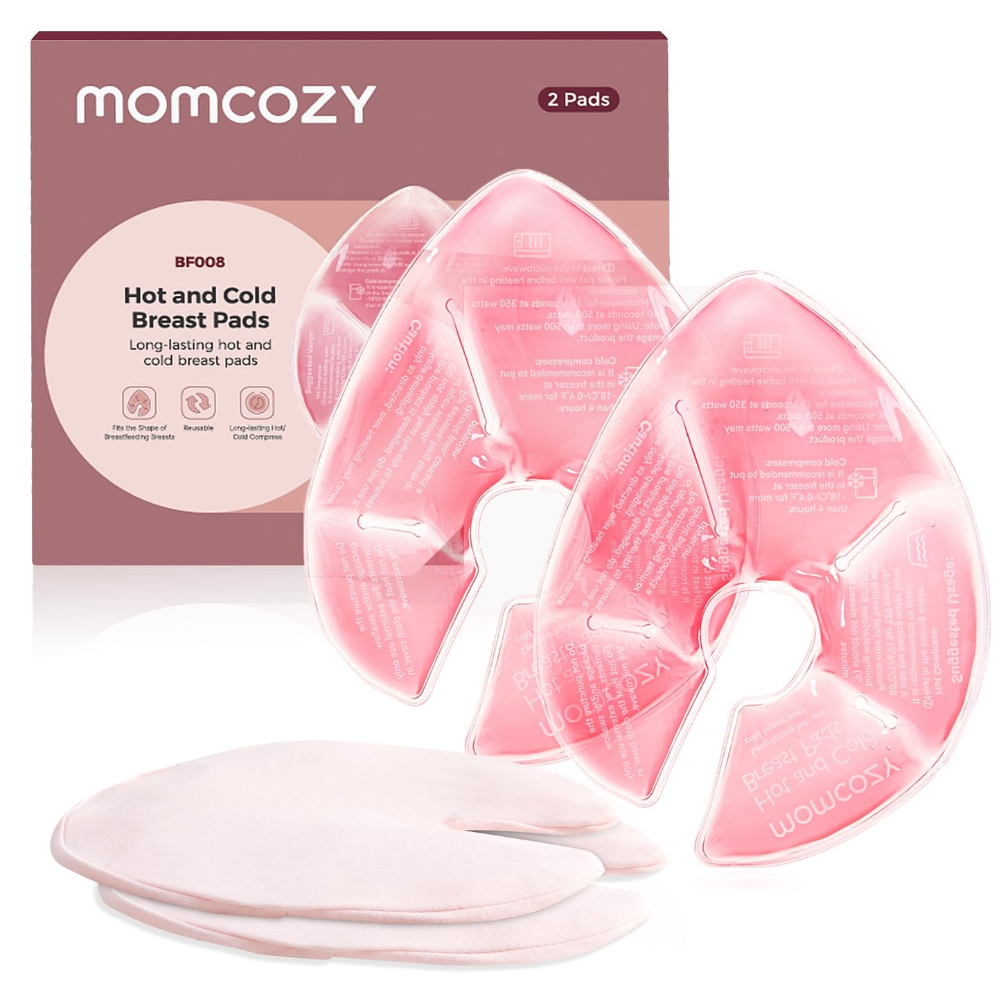 Momcozy Larger Breast Therapy Packs, Hot and Cold Breast Pads with 2 Soft Covers, Breastfeeding Essentials, Postpartum Recovery, 2 Pack, Pink