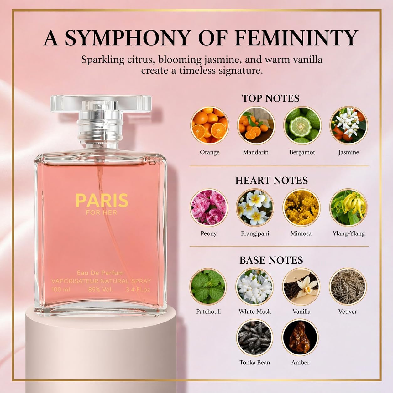 Sandora Fragrances Perfume for Women – INSPIRED by A WORLD RENOWNED WOMEN'S PERFUME – Orange, Jasmine, Patchouli, Vanilla – Elegant, Floral, Fresh, Long-Lasting Eau De Parfum 3.4 fl oz