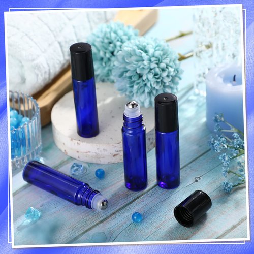 SEEWEY 96 Pcs Essential Oil Roller Bottles 10ml Empty Glass Roller Bottles with Stainless Steel Roller Balls Protection Leakproof with 5 Funnel for Travel Perfume Lip Gloss (Blue)