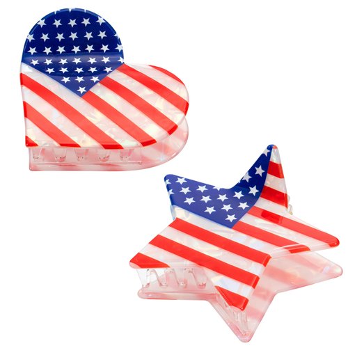 4th of July Hair Clips Claws Acrylic American Flag Star Heart hair claw clips for women 2pcs(star heart)