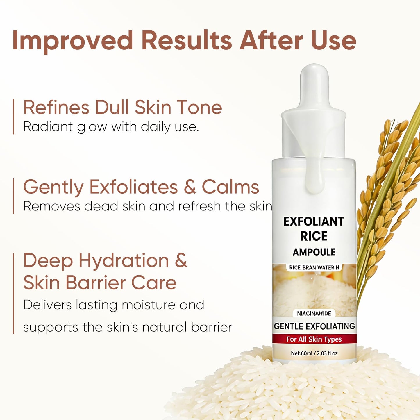 Rice Peeling Ampoule for Daily Soft Exfoliating Face and Body Scrub with Fermented Rice Extract Gentle Peel Shot Exfoliator and Blackhead Remover Lightweight Peeling Oil for Smoother Skin Care Results