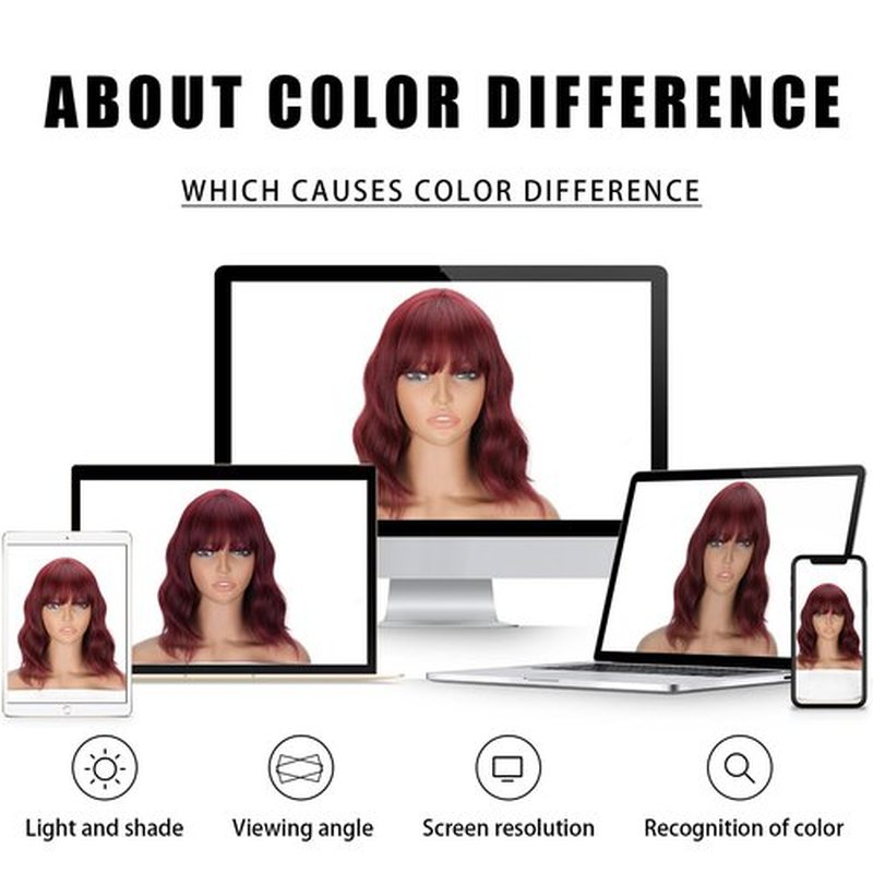 LINGHANG Short Wine Red Wavy Wig with Bangs,Dark Red Bob Wig for Women,Synthetic Hair Water Wave Medium Length Colorful Wigs,Cosplay wigs