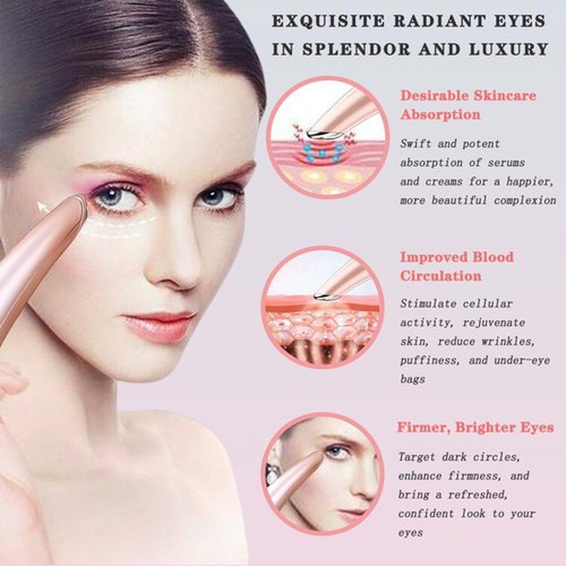 Vowleike Eye Lift Wand, 3 in 1 Vibrating 98°F to 113°F LCD Eye Massager for Dry Eyes, Dark Circles and Puffiness, Face & Neck Lifting Tool for Fine Lines and Wrinkles, Rose Gold