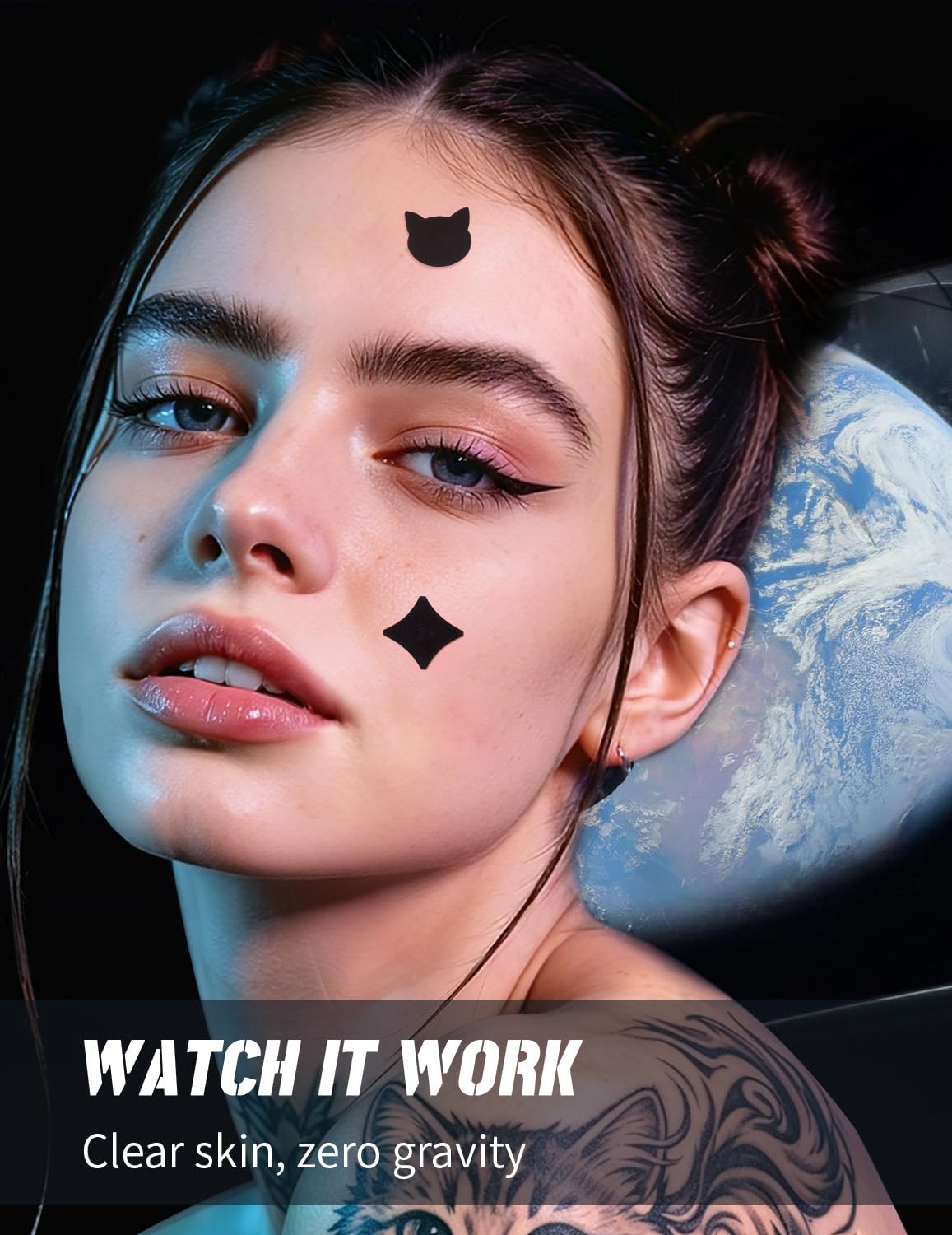 300CT Black Pimple Patches for Face, 5 Sizes Hydrocolloid Acne Patch w/Tea Tree Salicylic Acid & Centella, Midnight Magic Spot Dots for Zits & Whiteheads, Trendy Cosmic Star, Moon, Heart & Cat Shapes