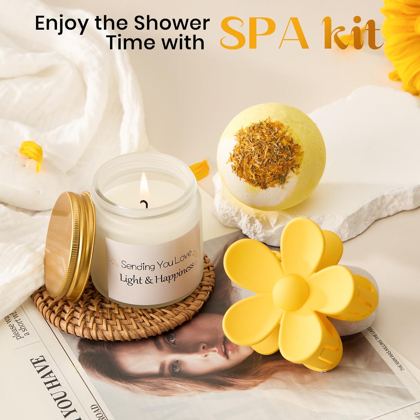 Sunflower Birthday Gifts for Women, 9 Pcs Get Well Soon Gift Baskets, Inspirational Sunflower Self Care Package Thank You Gift with Spa Gift Set, Thinking of You Unique Gifts for Women