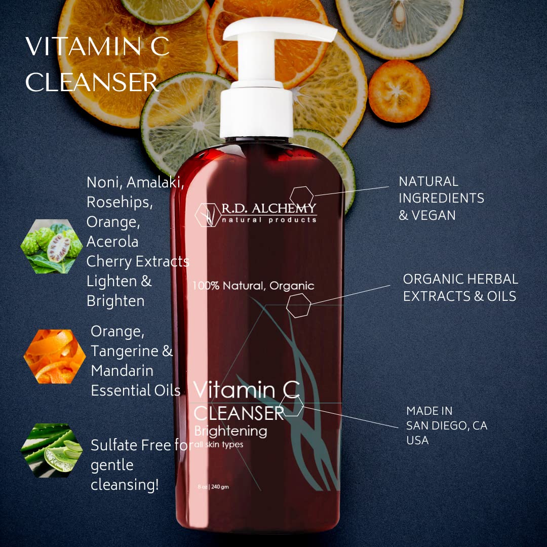 RD Alchemy - Natural & Organic Vitamin C Cleanser - Sulfate-Free Face Wash with Vitamin C-Rich Herbal Extracts to Brighten, Detoxify & Remove Dirt, Oil & Makeup.