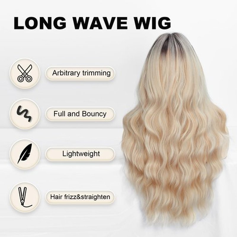 TOPHR Long Ombre Blonde Wig with Bangs 26 Inch Natural Wavy Heat Resistant Fiber Synthetic Wigs for Women Daily or Party Wear