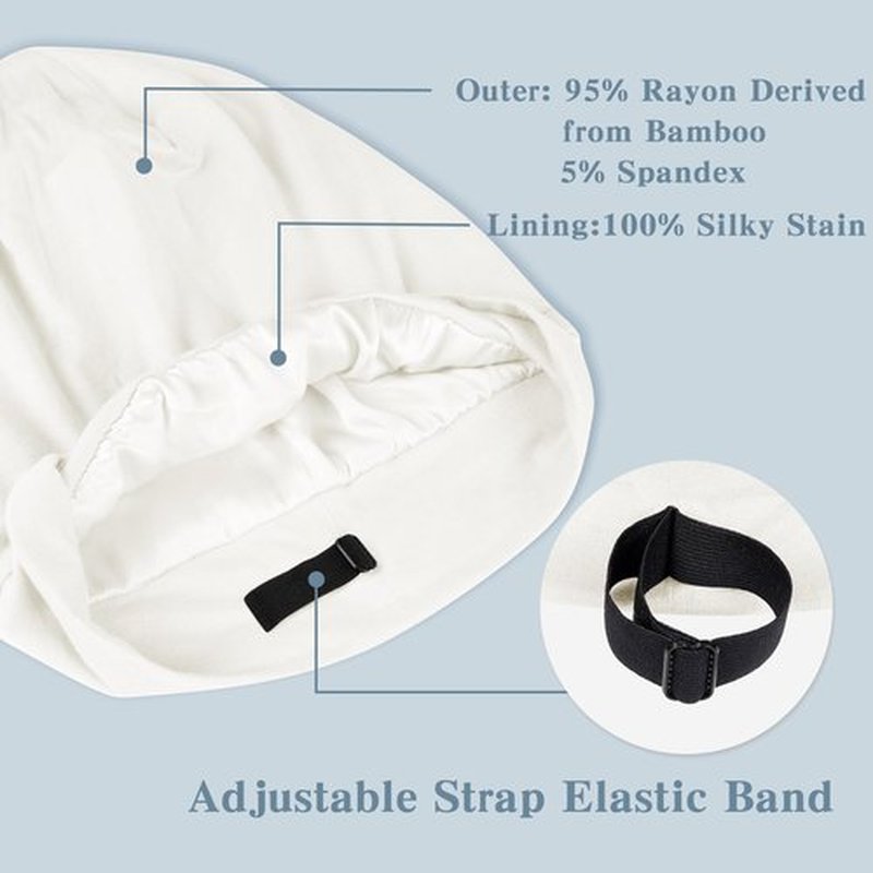 Fittia Satin Hair Bonnet for Sleeping, Silky No Frizzy for Curls Care, Adjustable Strap for Non-Slip, Dreadlocks Cap for Women&Men Ivory