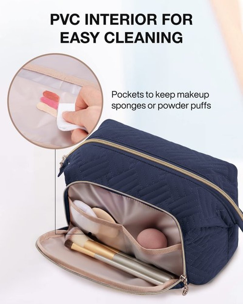 BAGSMART Travel Makeup Bag, Cosmetic Bag Make Up Organizer Case,Large Wide-open Pouch for Women Purse for Toiletries Accessories Brushes Dark Blue