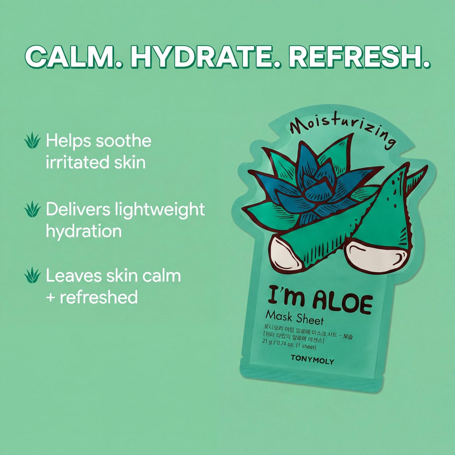 TONYMOLY I’m Aloe Sheet Mask 10-Pack – Korean Skincare Face Masks for Hydrating, Moisturizing & Vitamin-Infused Care – Soothes, Refreshes & Nourishes Skin