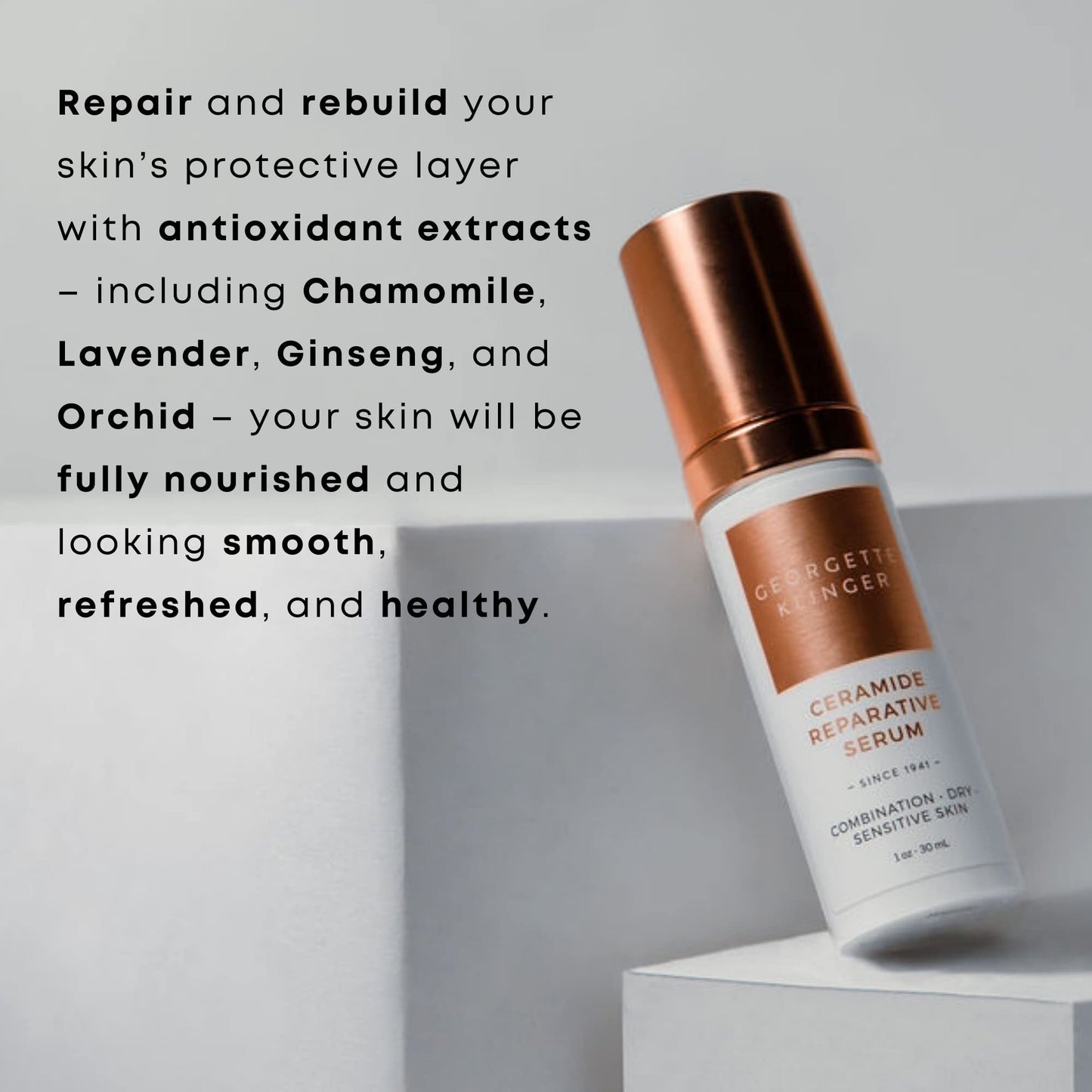 Ceramide Reparative Serum - Repairs and Rebuilds Protective Skin Barrier, Long-Lasting Hydration, Minimizes Pores, and Fragrance-Free Plant-Derived Plumping Face Treatment - 1 oz by Georgette Klinger