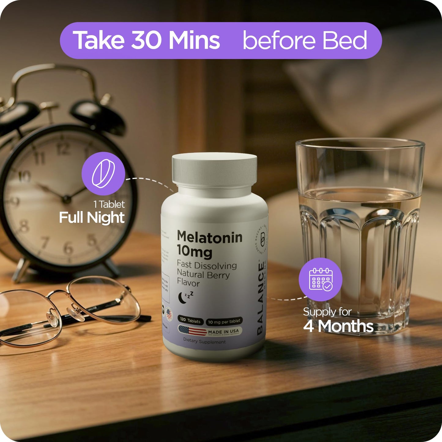 Balancebreens Melatonin 10mg Fast-Dissolve, 120 Tablets – Natural Sleep Aid for Restful Nights, Drug-Free Support for Relaxation and Tranquility