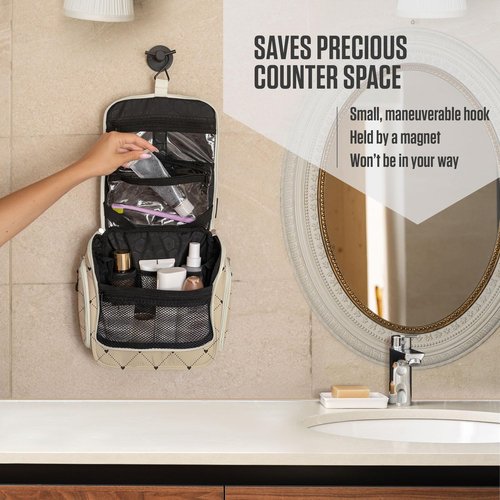 VENTURE 4TH Hanging Travel Toiletry Bag for Women & Men - Travel Organizer with Expandable Compartments & Removable Clear Pouch for Toiletries (Beige Diamonds)