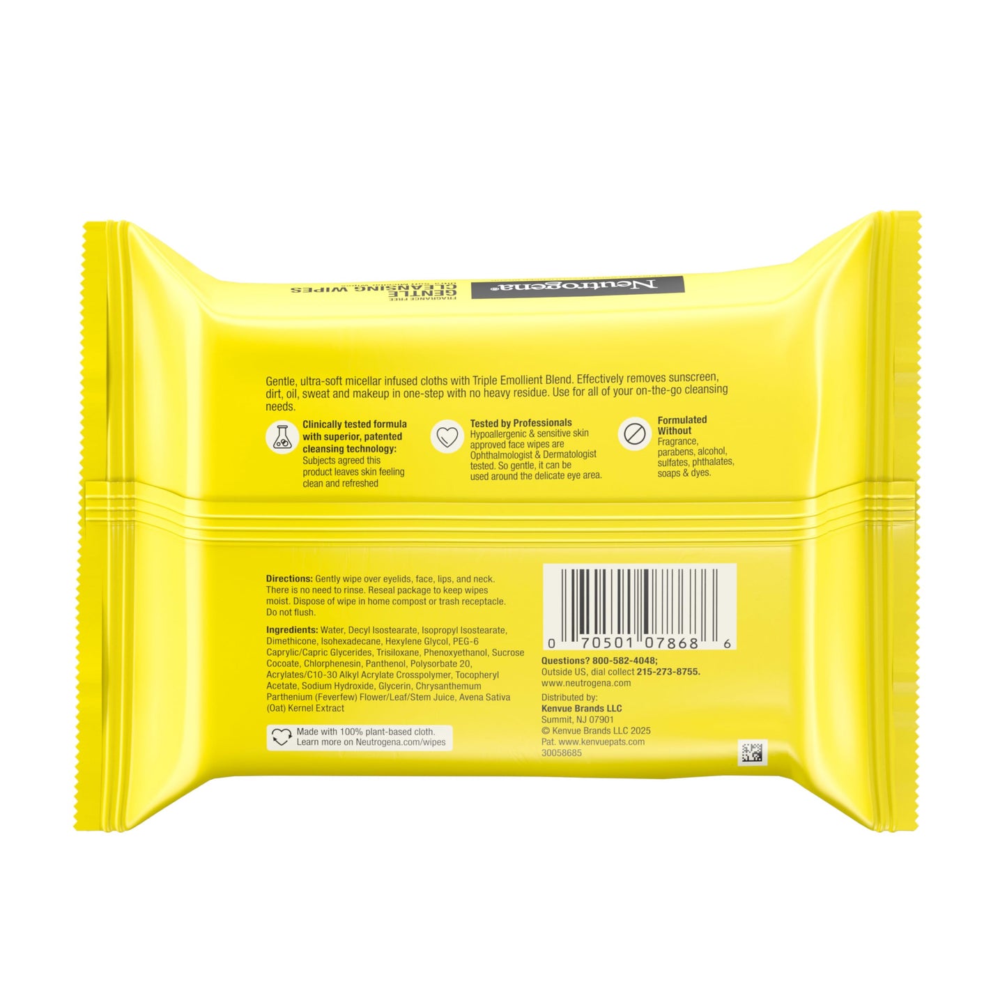Neutrogena Gentle Facial Cleansing-Wipes, Ultra-Soft Micellar Wipes for Effortless Cleansing Made Gentle, Fragrance Free Face-Wipe for Sensitive Skin, Hypoallergenic, 25 ct (Pack of 6)