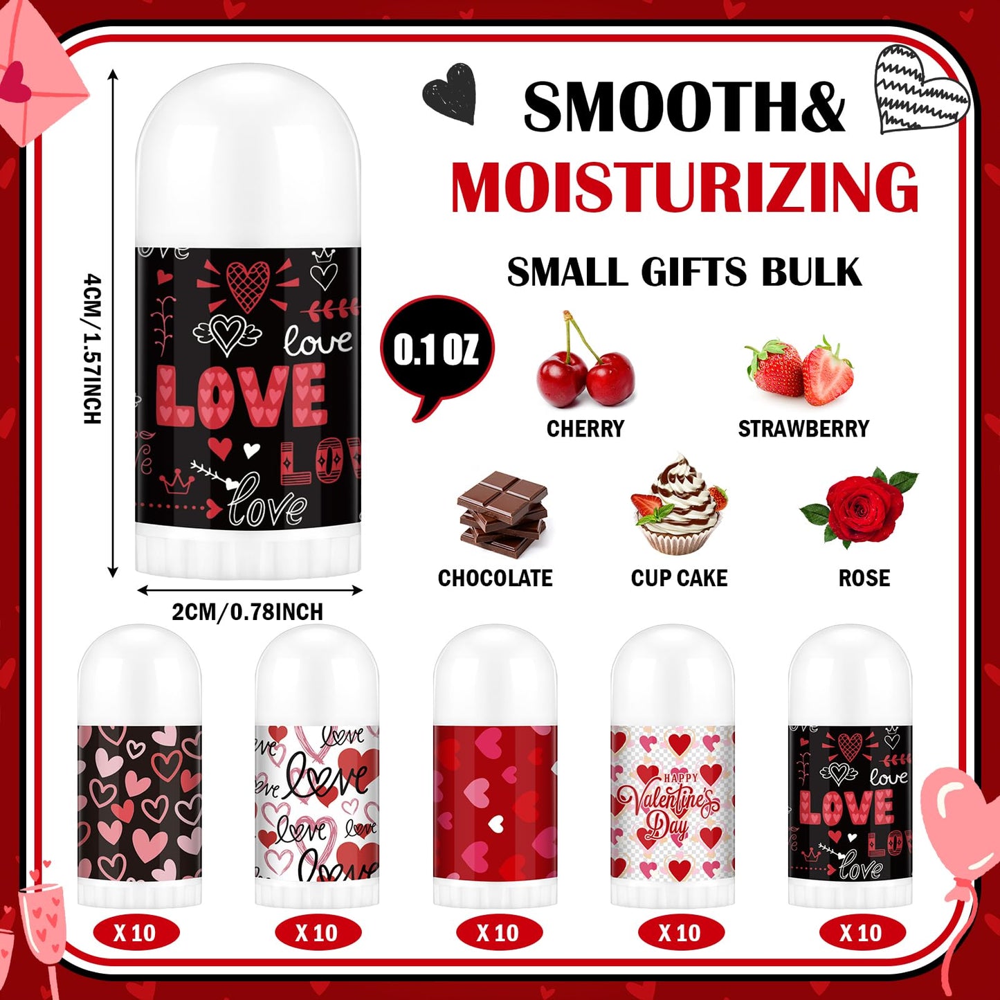 Swiffen 50 Pack Valentine's Mini Lip Balms Gifts Bulk for Women Galentine's Day Party Supplies Basket Stuffers Heart Moisturizing Lip Balm Gifts for Her Teachers Staff Coworkers (Love)