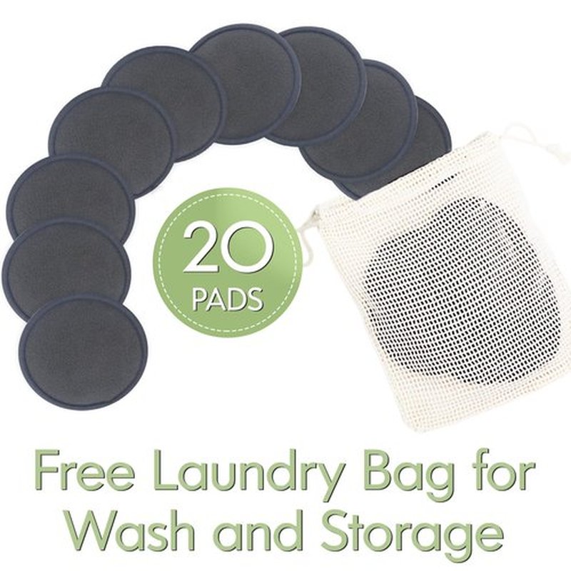 Sopurrrdy 20 Pcs Reusable Makeup Remover Pads Gray Bamboo Reusable Cotton Rounds with Laundry Bag - Reusable Makeup Remover Pads