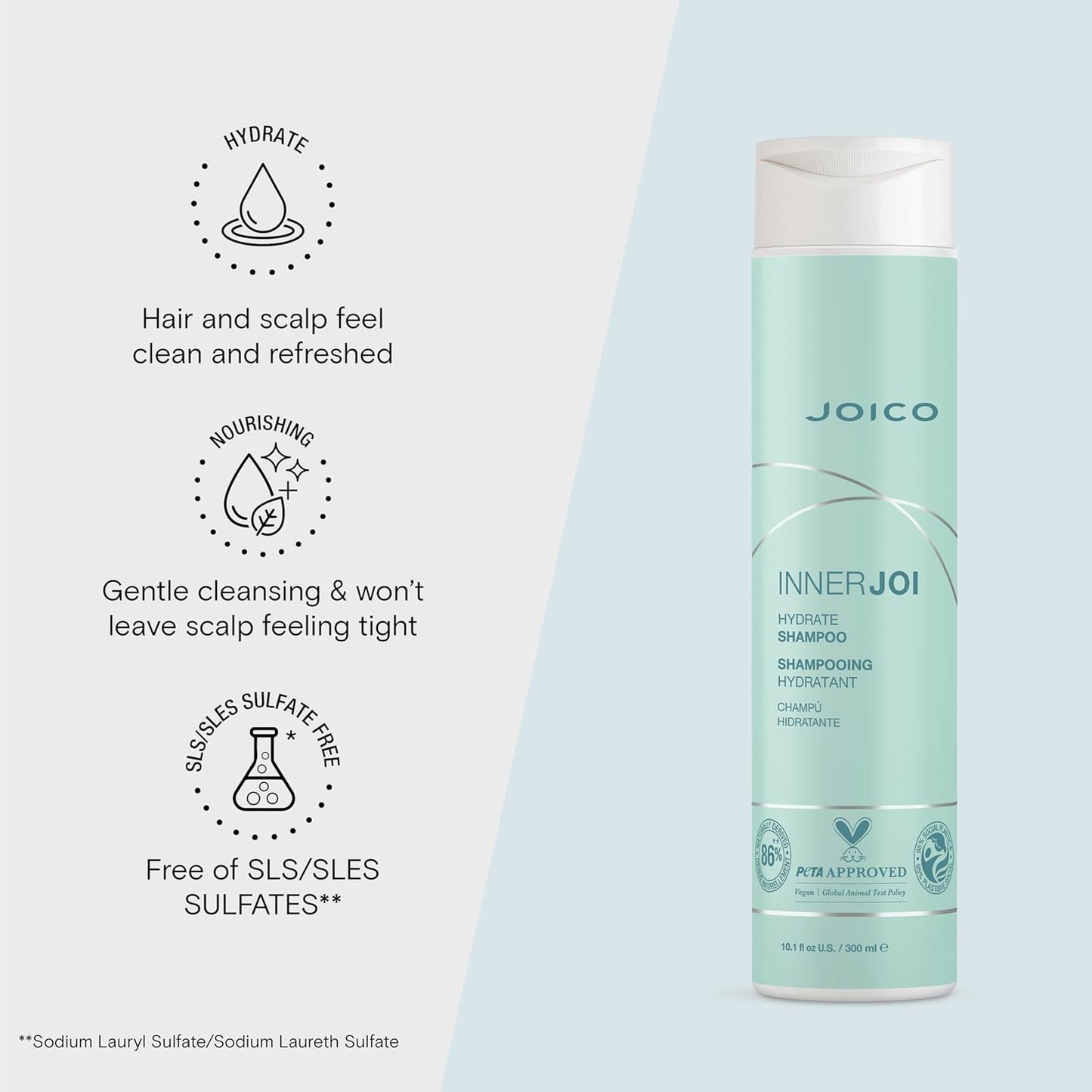 Joico InnerJoi Hydrate Shampoo | For Dry Hair & Scalp | Sulfate & Paraben Free | Naturally-Derived Vegan Formula