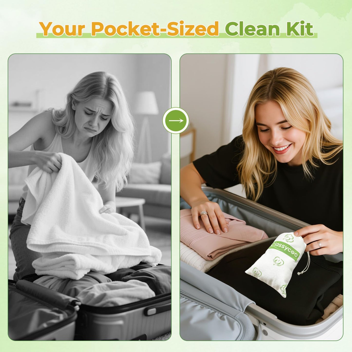 Travel Cleaning Kit for Hotel Disposable Compressed Towel(1 Bath Towelettes+ 2 Cleaning Towels+ 7 Face Cloths+1 Storage Bag+Toilet Seat Cover Papers) Toiletries Hygiene-Set, Portable Vacation Camping