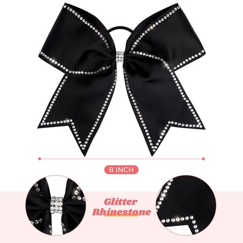 DEEKA 10 PCS 8" Rhinestones Large Cheer Hair Bows Glitter Cheer Ponytail Holder Handmade for Teen Girls Softball Cheerleader Sports -Black