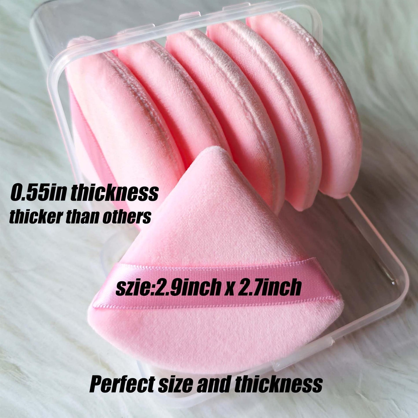 Ocim 10Pcs Powder Puffs for Face Powder,Soft Velour Triangle Beauty Puff,Makeup Pressed,Baking & Setting Powder Sponge Applicator Pads with Case,Black&Pink