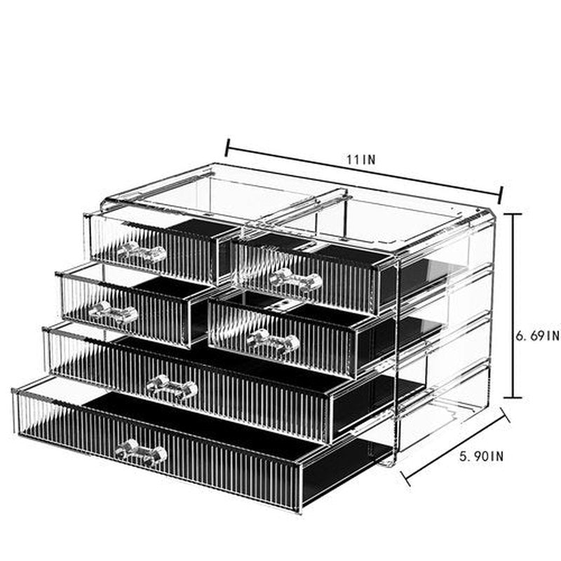 ZHIAI Stackable Storage Drawers, Acrylic Bathroom Counter Organizer Clear Makeup Organizers for Vanity, Kitchen Cabinets, Bathroom, Undersink, Home Organization and Storage (6 Drawers, Pattern F)