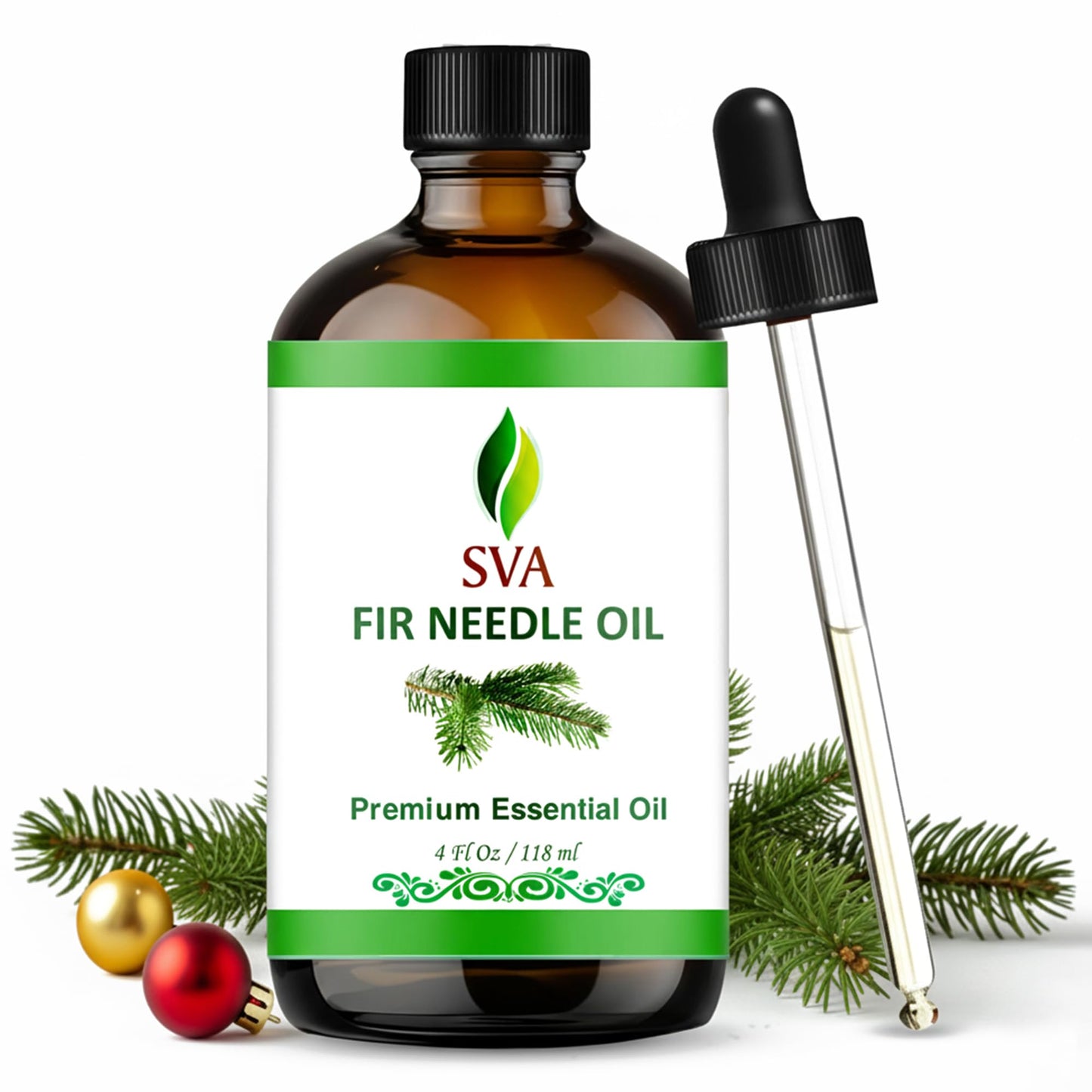 SVA Fir Needle Essential Oil, Glass Bottle with Dropper, 4 Fl Oz (118 ml)
