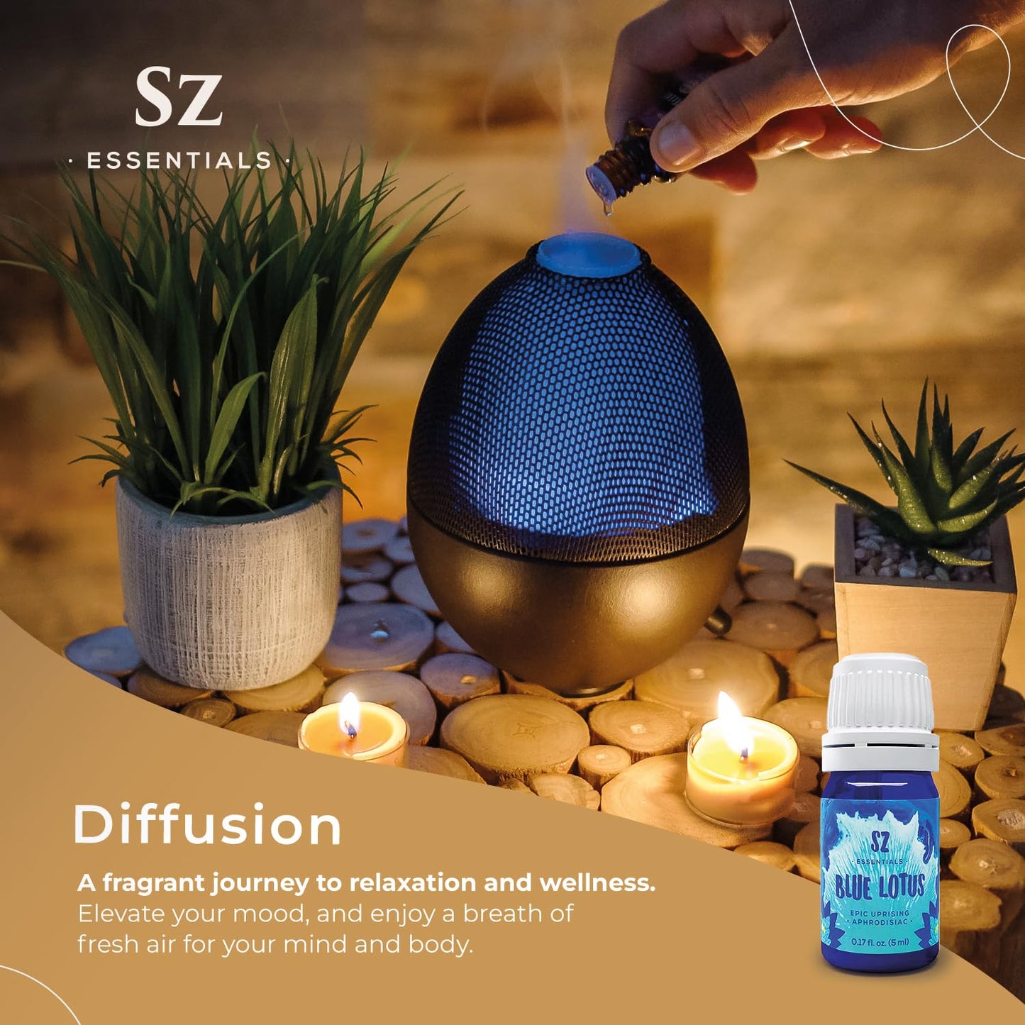 SZ Essentials - Blue Lotus Essential Oil 100% Pure, Undiluted Oil - Extracted from Nymphaea Caerulea - Rich & Sweet Scent with Fruity Overtones - Therapeutic Grade & Vegan - 0.17oz (5ml)