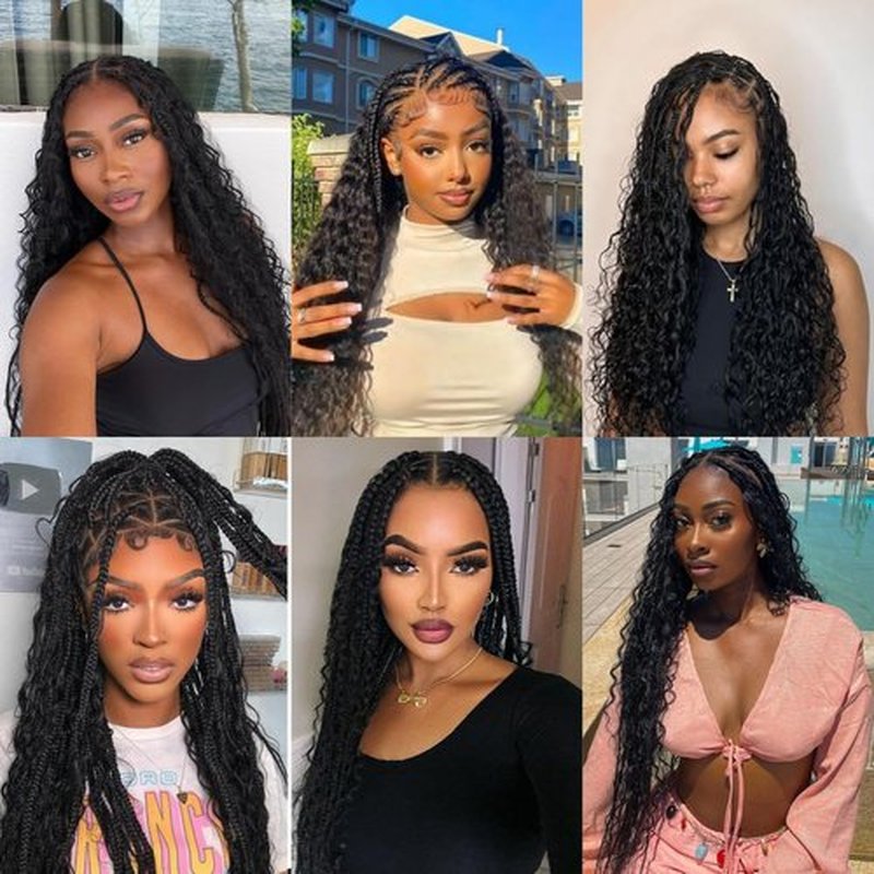 Deep Wave Curly Braiding Hair Extensions Synthetic Curly Crochet Hair High Temperature Fiber Bio Protein Hair (Natural Black 22 Inch 3 Packs 100g)